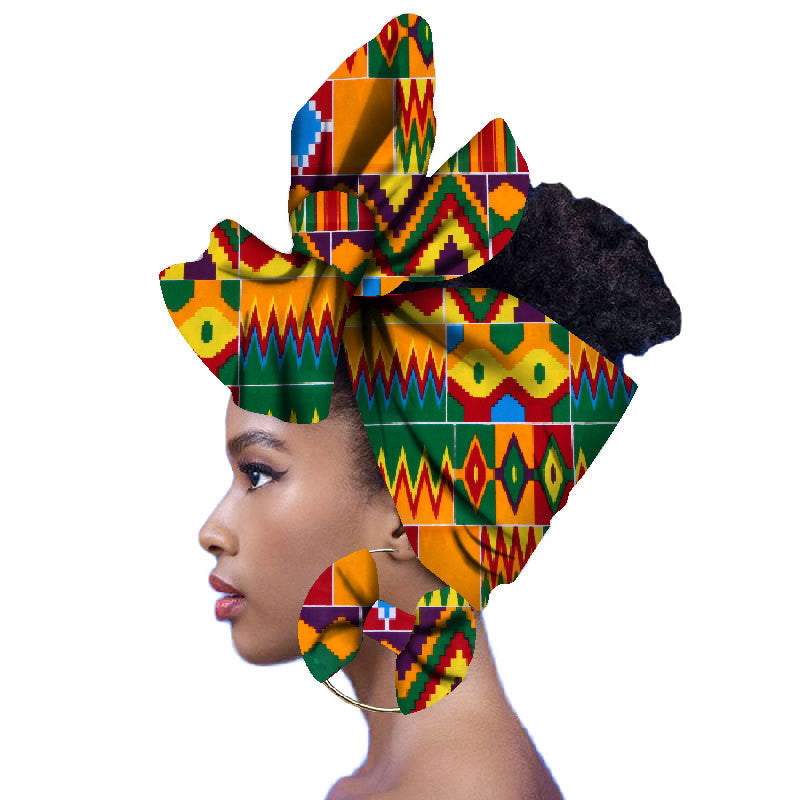 2-piece set of African headscarves and earrings Funky African