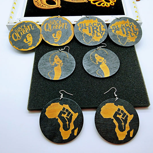 African black queen round earrings