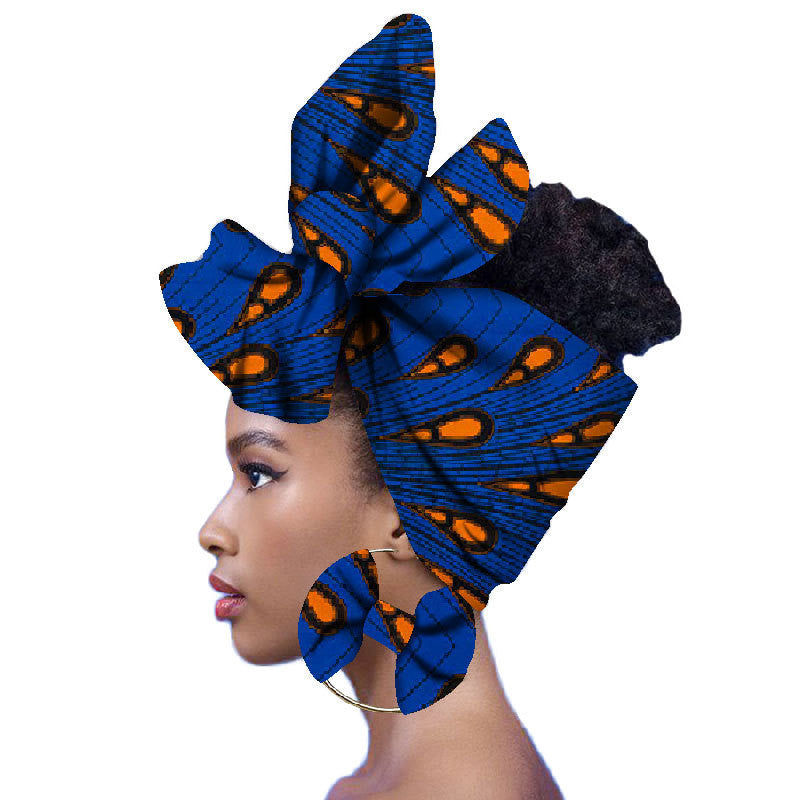 2-piece set of African headscarves and earrings Funky African