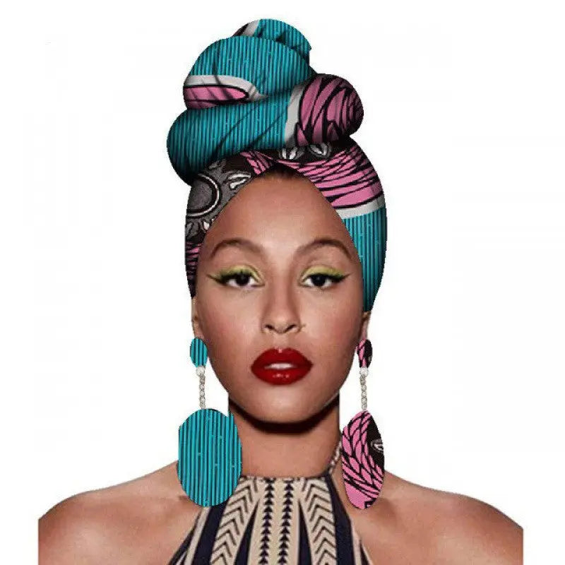 African Headscarves And Earrings 2 Pieces