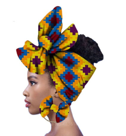 2-piece set of African headscarves and earrings