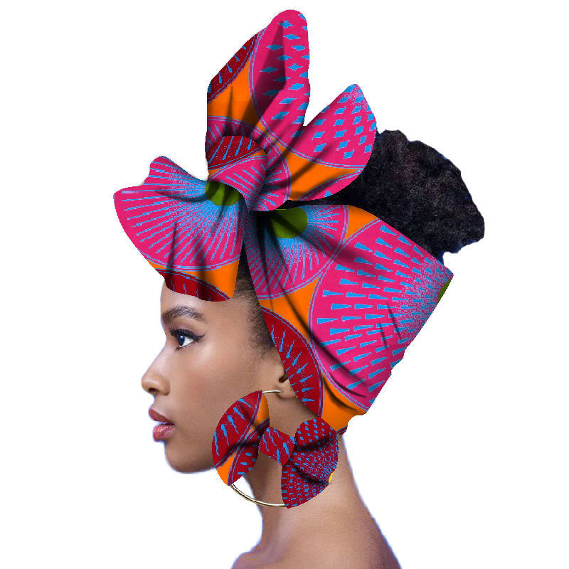 2-piece set of African headscarves and earrings Funky African