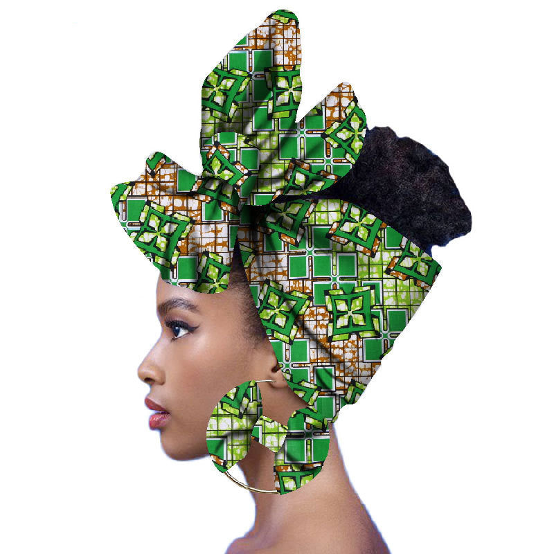 2-piece set of African headscarves and earrings Funky African
