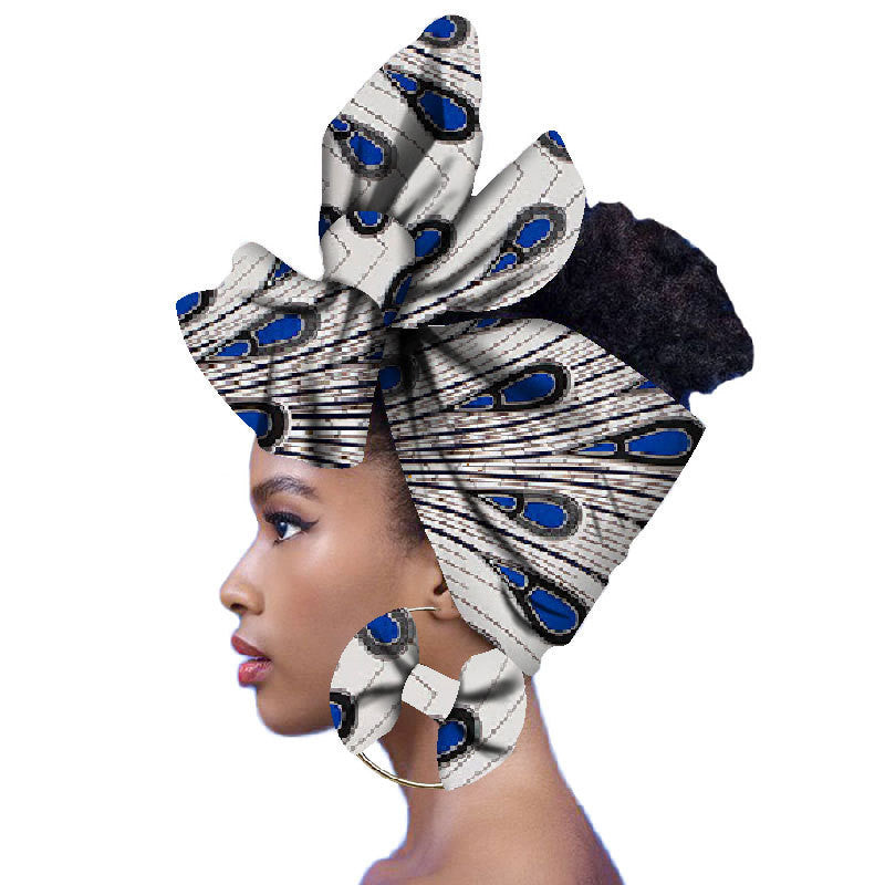 2-piece set of African headscarves and earrings Funky African