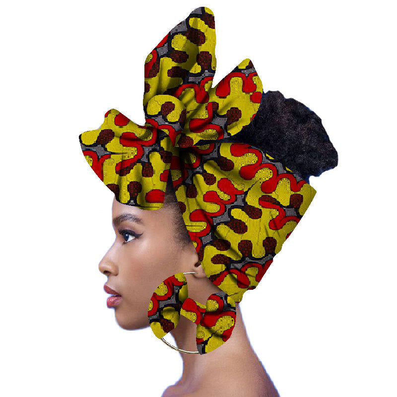 2-piece set of African headscarves and earrings Funky African