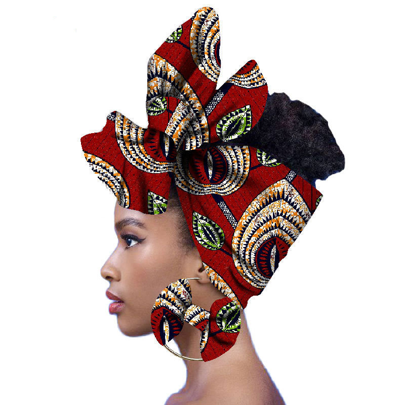 2-piece set of African headscarves and earrings Funky African
