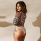 African Print long-sleeve crop top