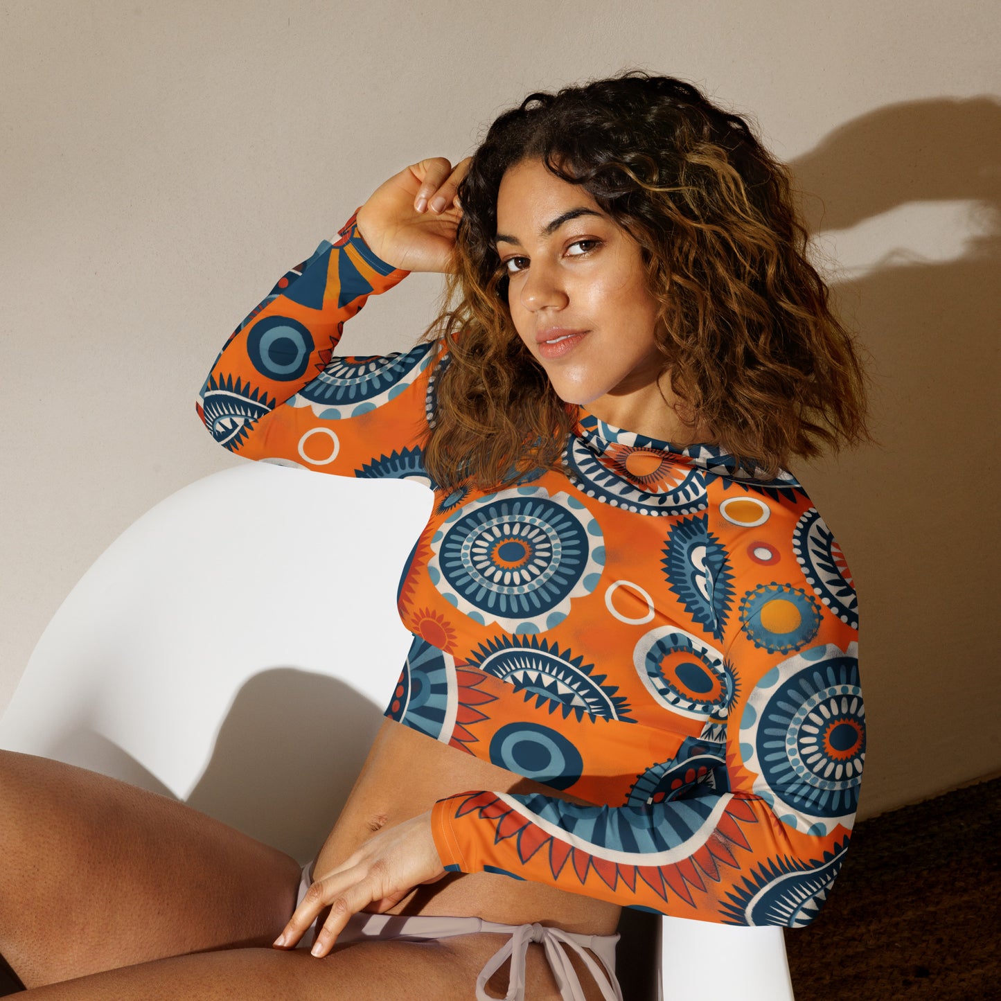 African Print long-sleeve crop top