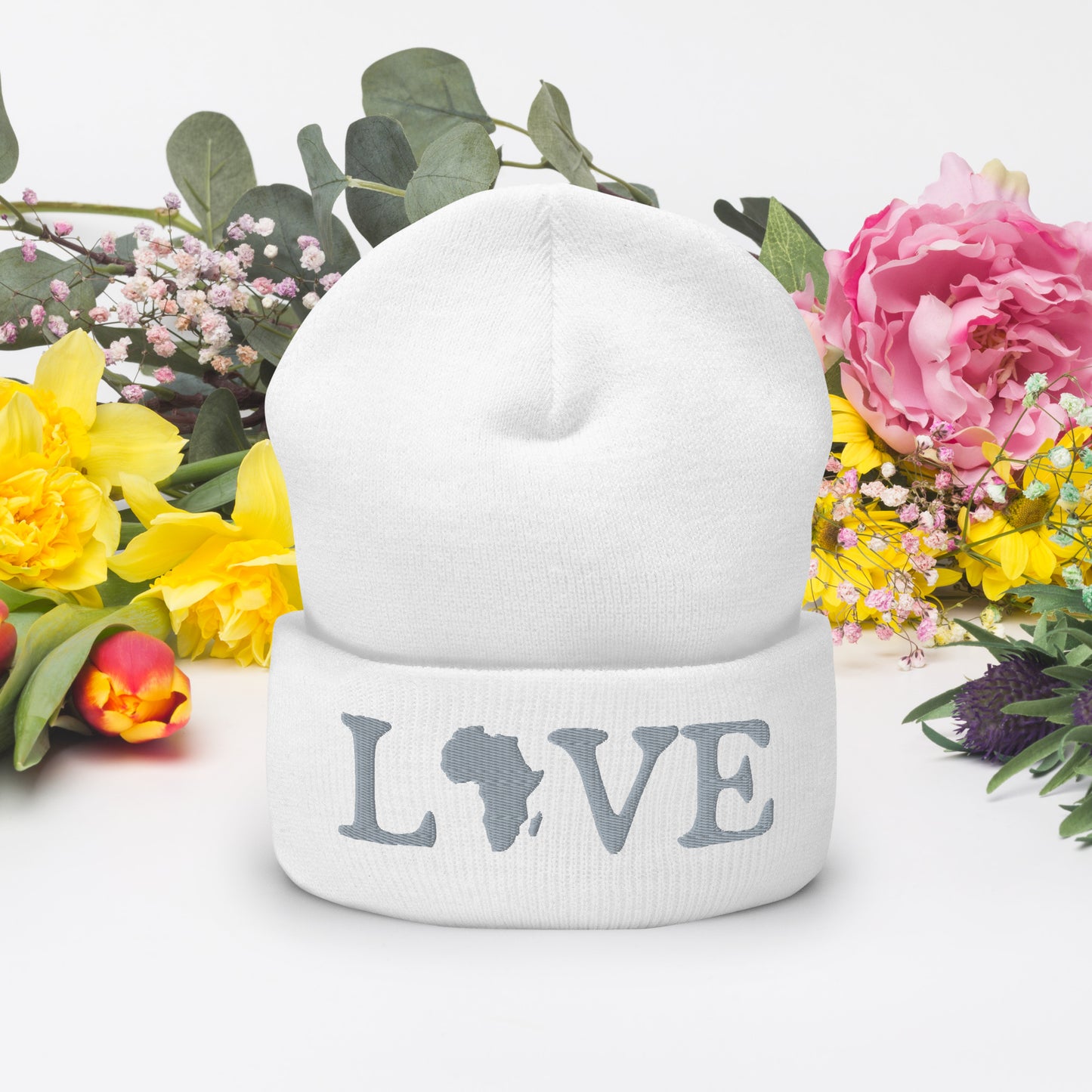 3D Embroidered love Cuffed Beanie