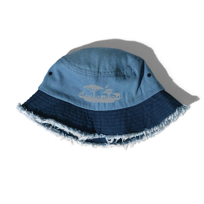 Distressed denim bucket hat Funky African