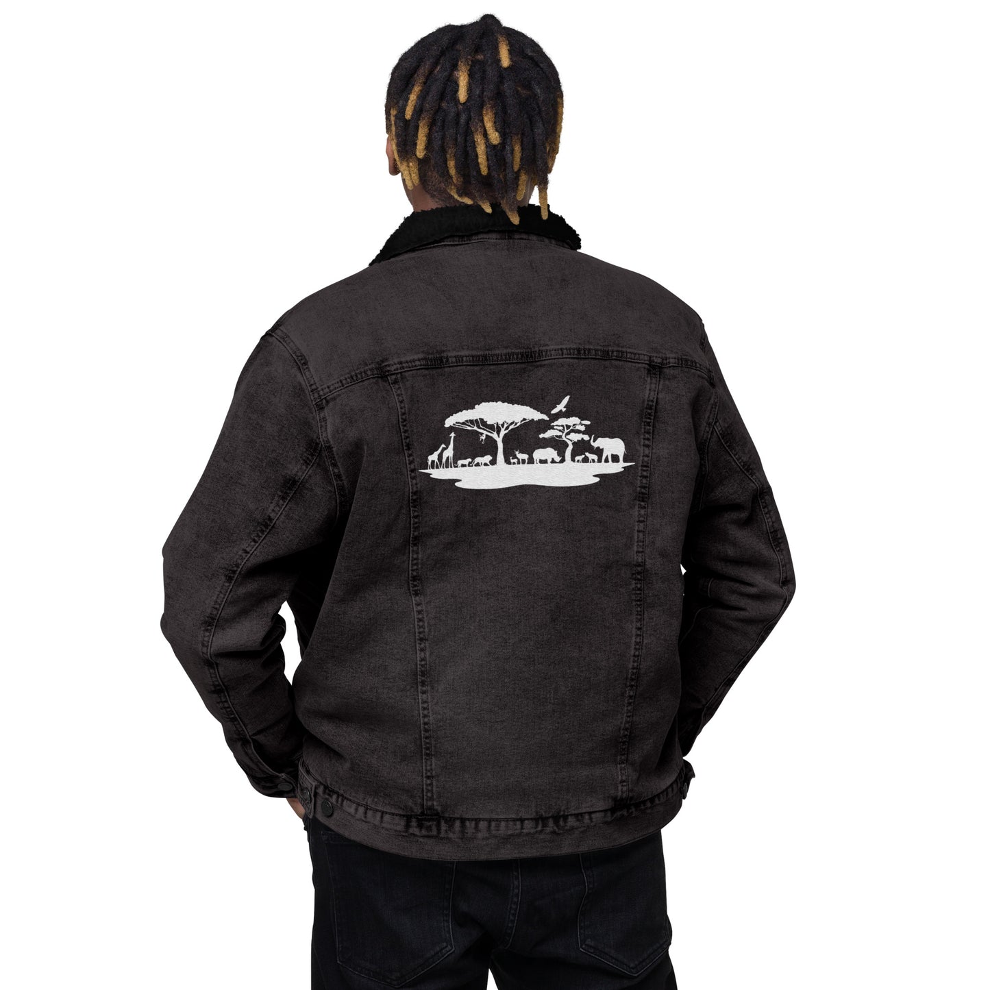 African Jungle Unisex denim sherpa jacket